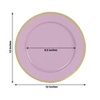 10 - Pack Economy Plastic Round Charger Plates 12" in Lavender Lilac with Wide Gold Rim, Decorative Dinner Party Serving Plates - Bell Racket Store
