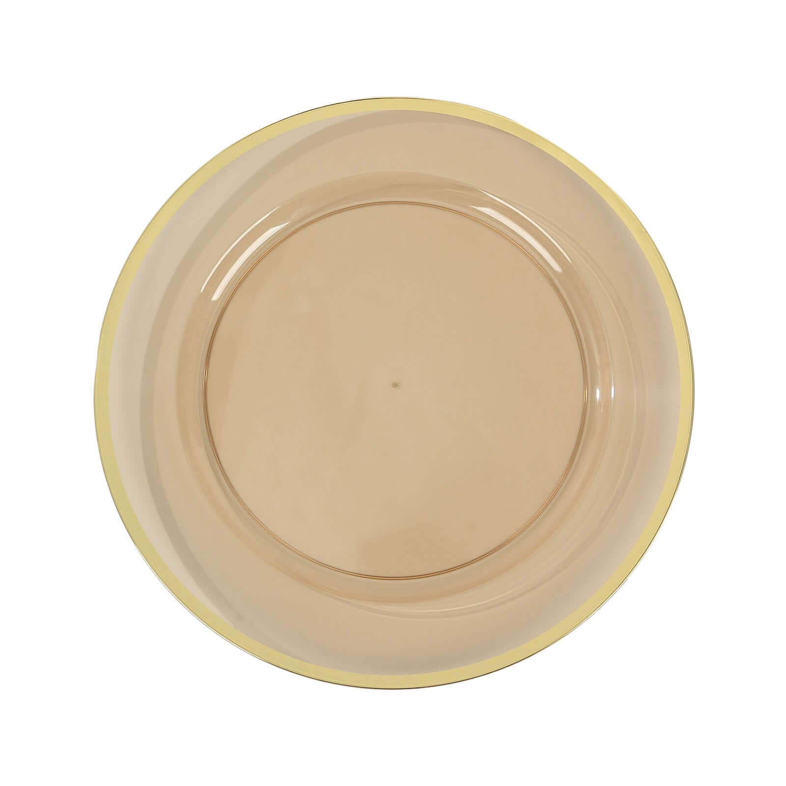 10 - Pack Economy Plastic Round Charger Plates 12" in Transparent Amber Gold with Wide Gold Rim, Decorative Dinner Party Serving Plates - Bell Racket Store