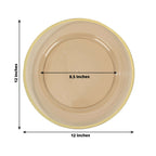 10 - Pack Economy Plastic Round Charger Plates 12" in Transparent Amber Gold with Wide Gold Rim, Decorative Dinner Party Serving Plates - Bell Racket Store