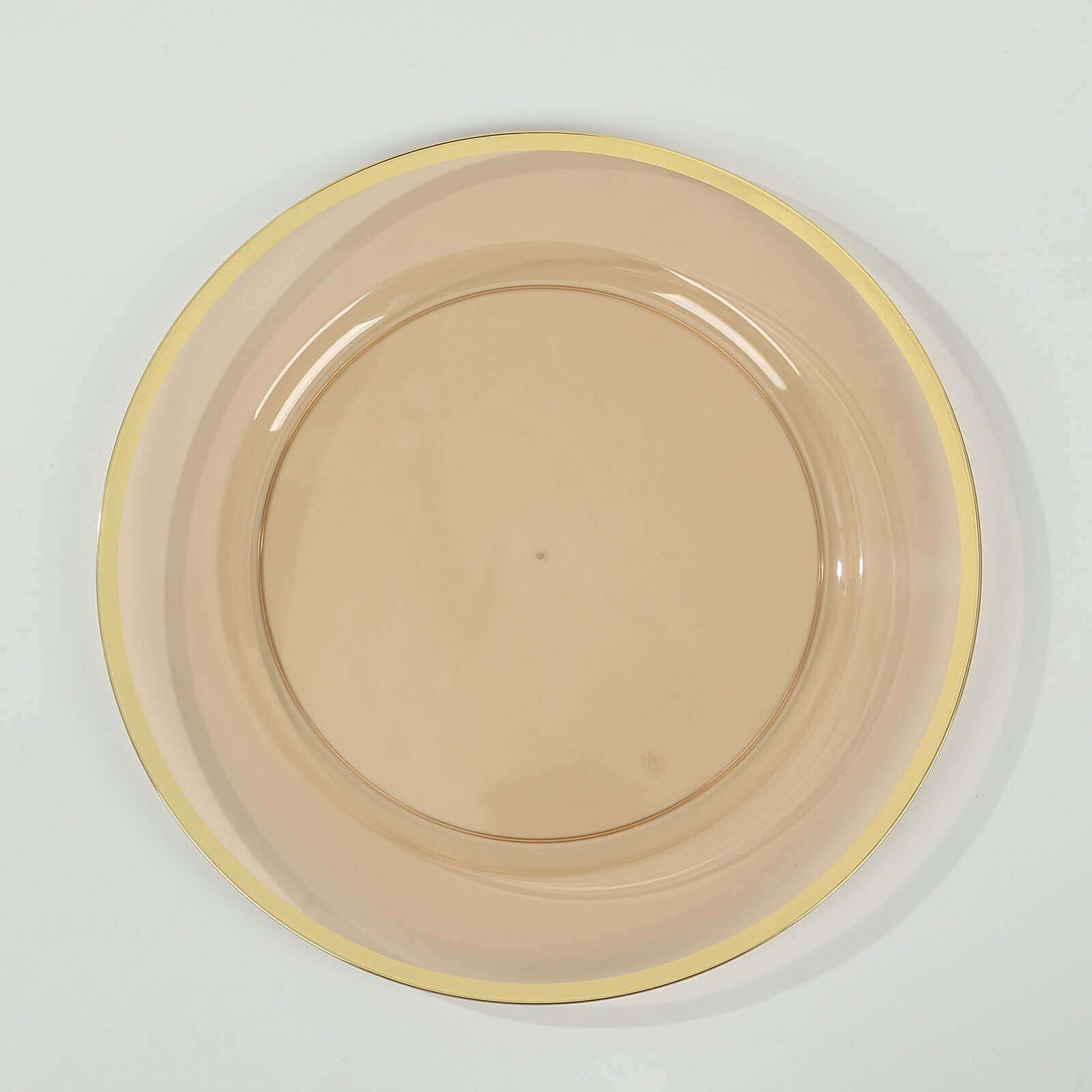 10 - Pack Economy Plastic Round Charger Plates 12" in Transparent Amber Gold with Wide Gold Rim, Decorative Dinner Party Serving Plates - Bell Racket Store