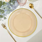 10 - Pack Economy Plastic Round Charger Plates 12" in Transparent Amber Gold with Wide Gold Rim, Decorative Dinner Party Serving Plates - Bell Racket Store