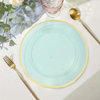 10 - Pack Economy Plastic Round Charger Plates 12" in Transparent Blue with Wide Gold Rim, Decorative Dinner Party Serving Plates - Bell Racket Store