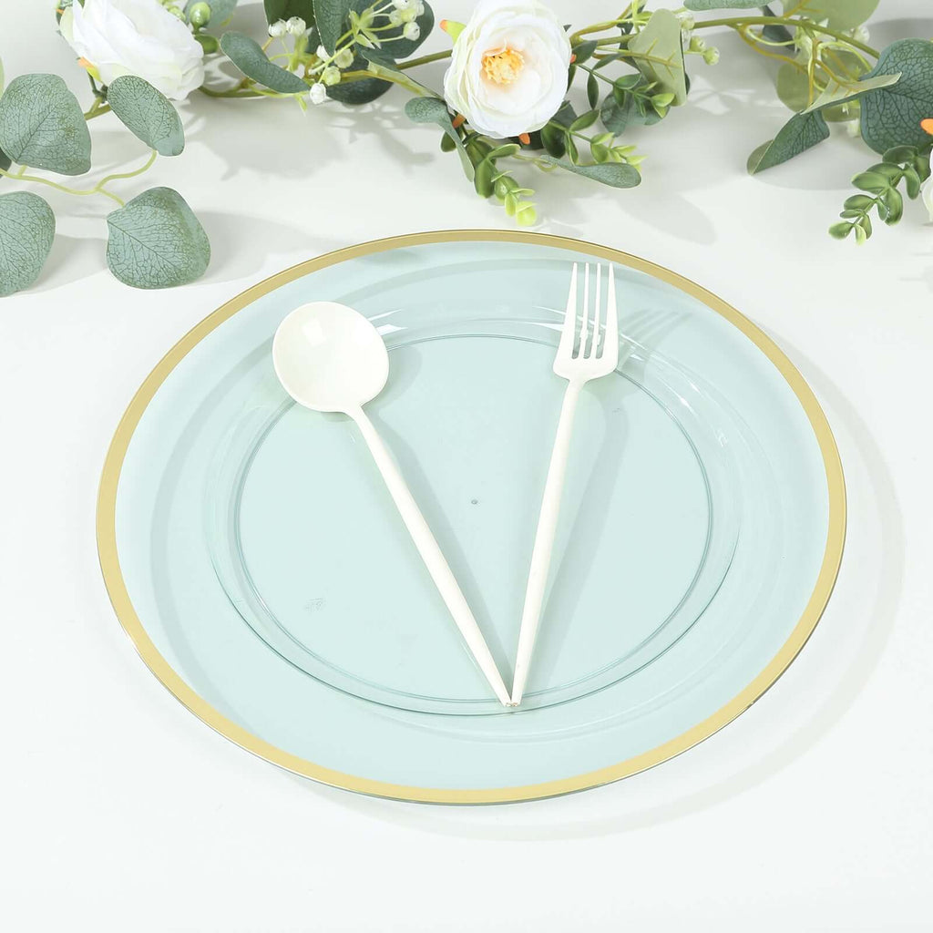 10 - Pack Economy Plastic Round Charger Plates 12" in Transparent Blue with Wide Gold Rim, Decorative Dinner Party Serving Plates - Bell Racket Store