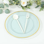 10 - Pack Economy Plastic Round Charger Plates 12" in Transparent Blue with Wide Gold Rim, Decorative Dinner Party Serving Plates - Bell Racket Store