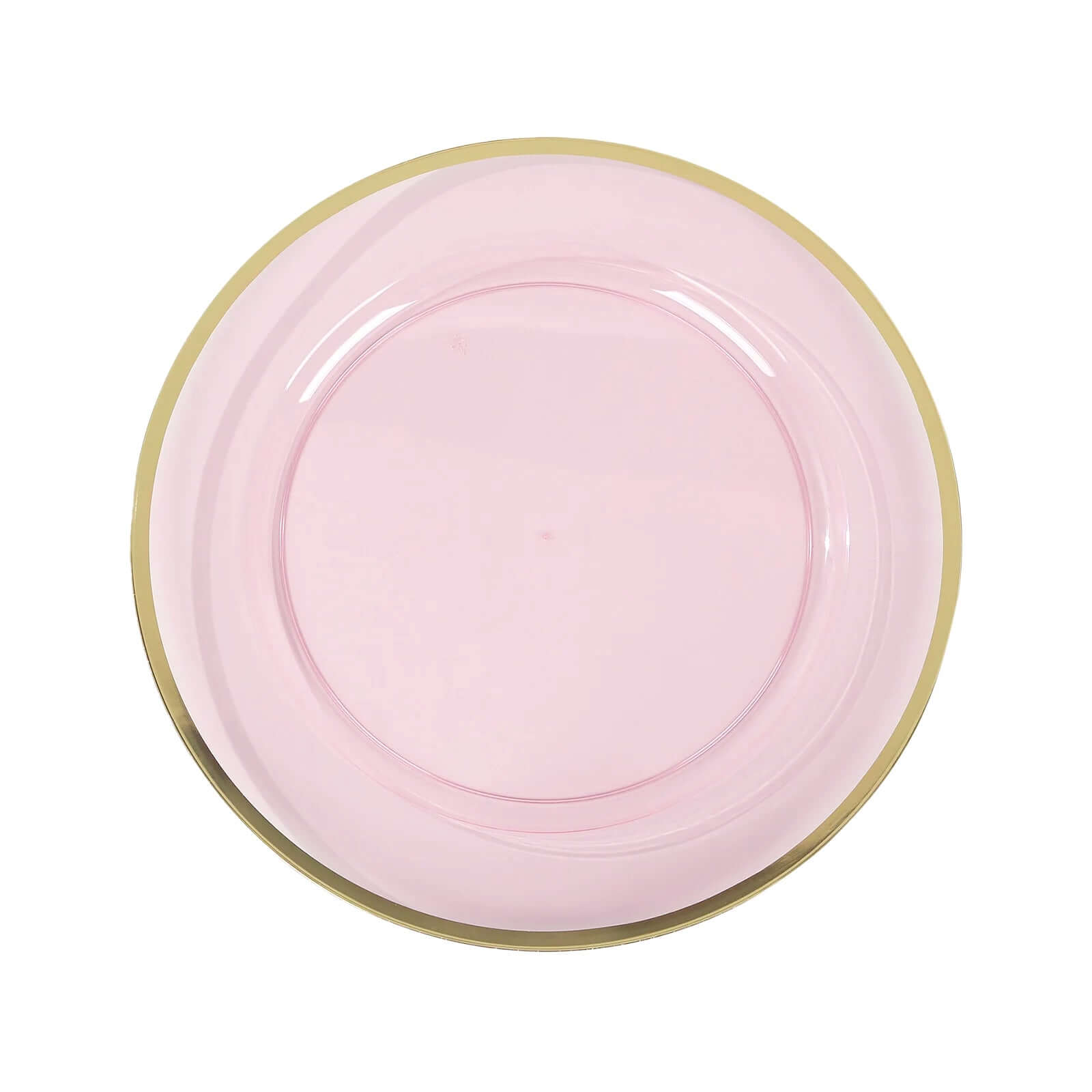 10 - Pack Economy Plastic Round Charger Plates 12" in Transparent Blush with Wide Gold Rim, Decorative Dinner Party Serving Plates - Bell Racket Store