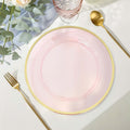 10 - Pack Economy Plastic Round Charger Plates 12" in Transparent Blush with Wide Gold Rim, Decorative Dinner Party Serving Plates - Bell Racket Store