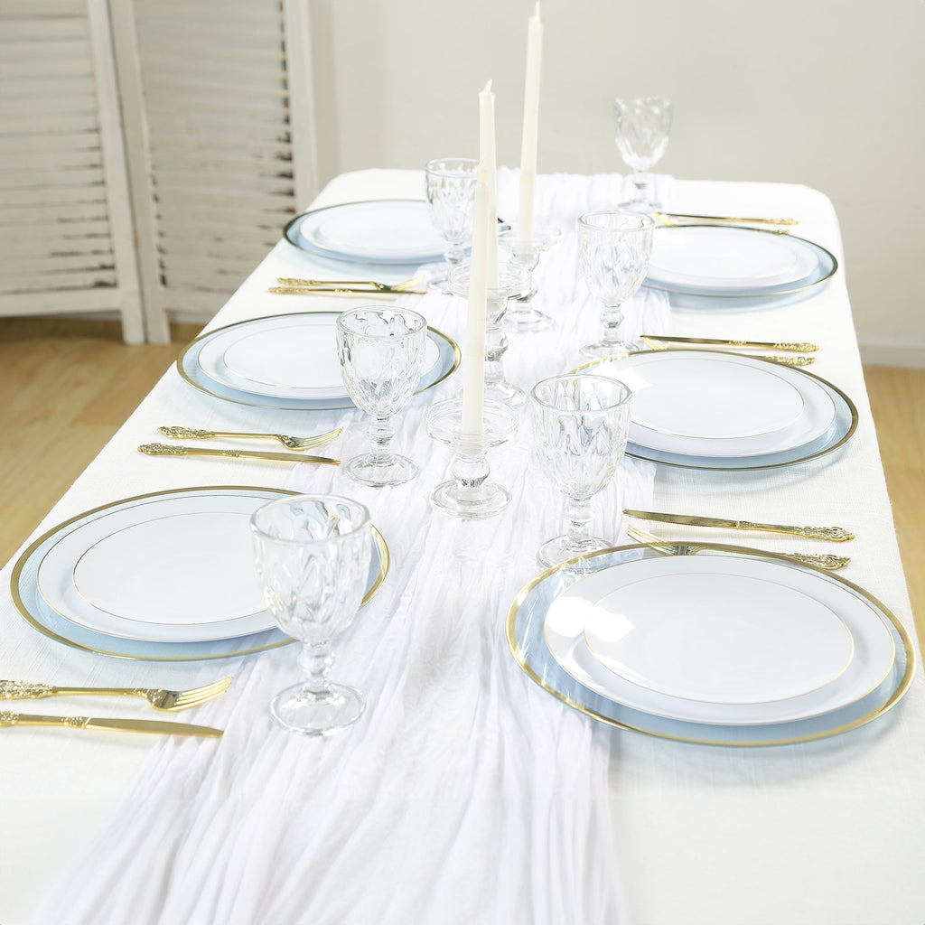 10 - Pack Economy Plastic Round Charger Plates 12" in Transparent Dusty Blue with Wide Gold Rim, Decorative Dinner Party Serving Plates - Bell Racket Store