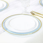 10 - Pack Economy Plastic Round Charger Plates 12" in Transparent Dusty Blue with Wide Gold Rim, Decorative Dinner Party Serving Plates - Bell Racket Store