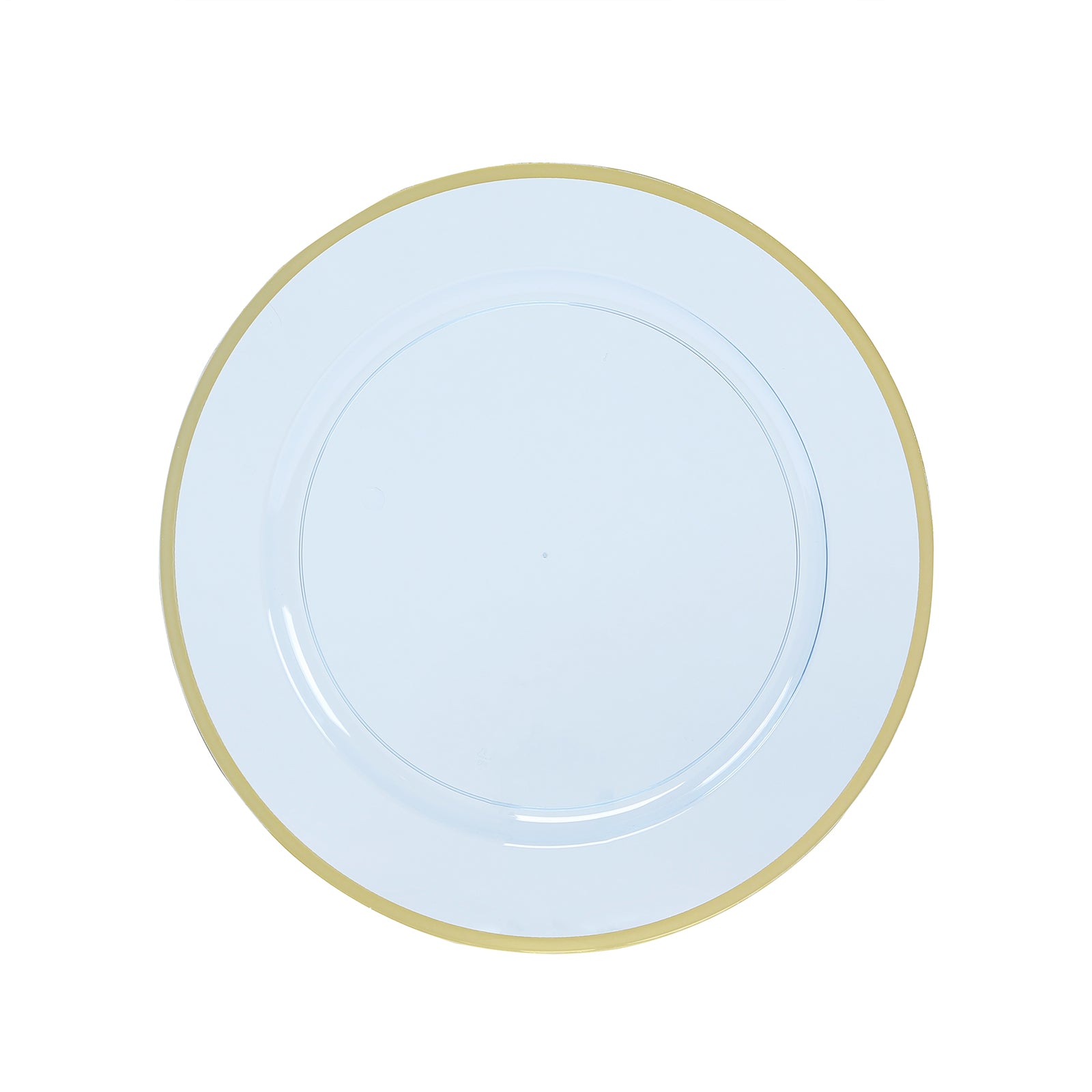 10 - Pack Economy Plastic Round Charger Plates 12" in Transparent Dusty Blue with Wide Gold Rim, Decorative Dinner Party Serving Plates - Bell Racket Store