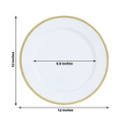 10 - Pack Economy Plastic Round Charger Plates 12" in White with Wide Gold Rim, Decorative Dinner Party Serving Plates - Bell Racket Store