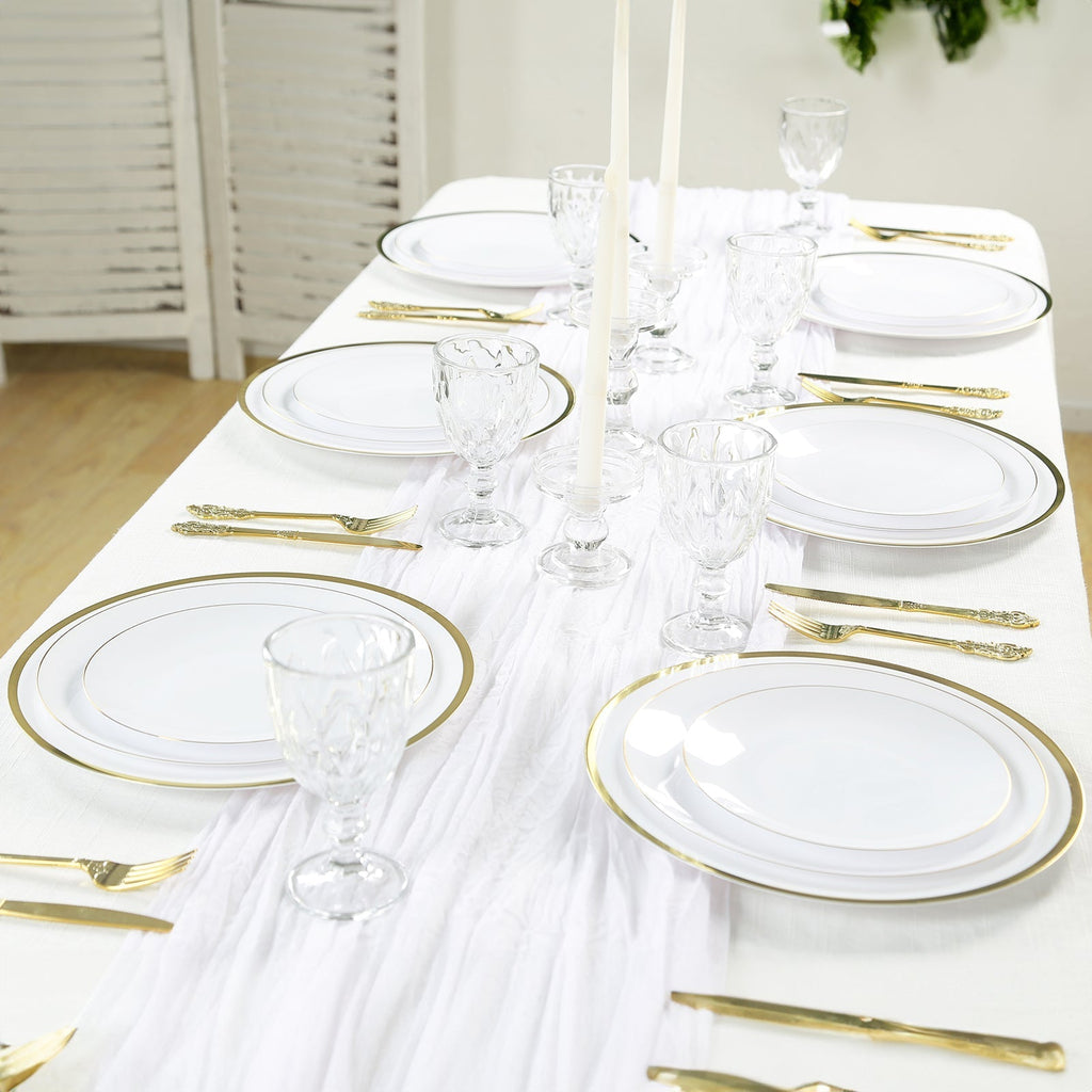 10 - Pack Economy Plastic Round Charger Plates 12" in White with Wide Gold Rim, Decorative Dinner Party Serving Plates - Bell Racket Store