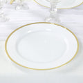 10 - Pack Economy Plastic Round Charger Plates 12" in White with Wide Gold Rim, Decorative Dinner Party Serving Plates - Bell Racket Store