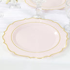 10 - Pack Economy Plastic Round Charger Plates 13" in Blush with Gold Scalloped Rim, Decorative Dinner Party Serving Plates - Bell Racket Store