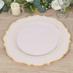 10 - Pack Economy Plastic Round Charger Plates 13" in Blush with Gold Scalloped Rim, Decorative Dinner Party Serving Plates - Bell Racket Store