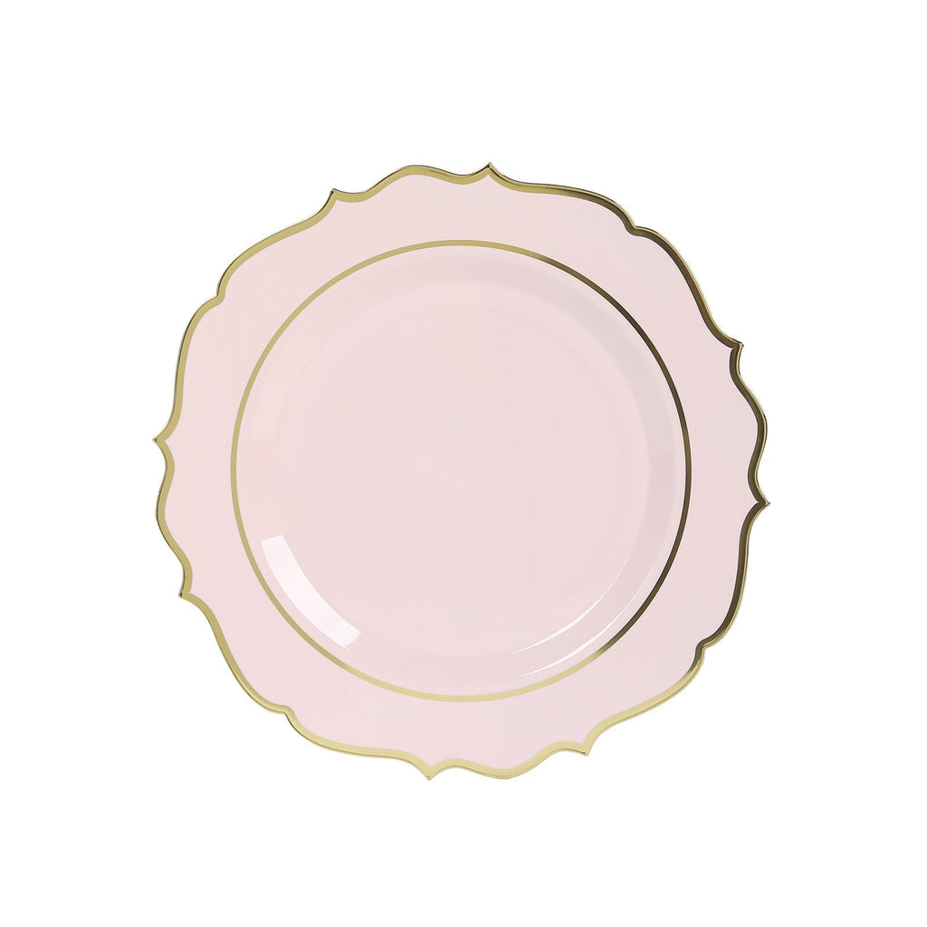 10 - Pack Economy Plastic Round Charger Plates 13" in Blush with Gold Scalloped Rim, Decorative Dinner Party Serving Plates - Bell Racket Store