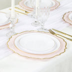10 - Pack Economy Plastic Round Charger Plates 13" in Blush with Gold Scalloped Rim, Decorative Dinner Party Serving Plates - Bell Racket Store