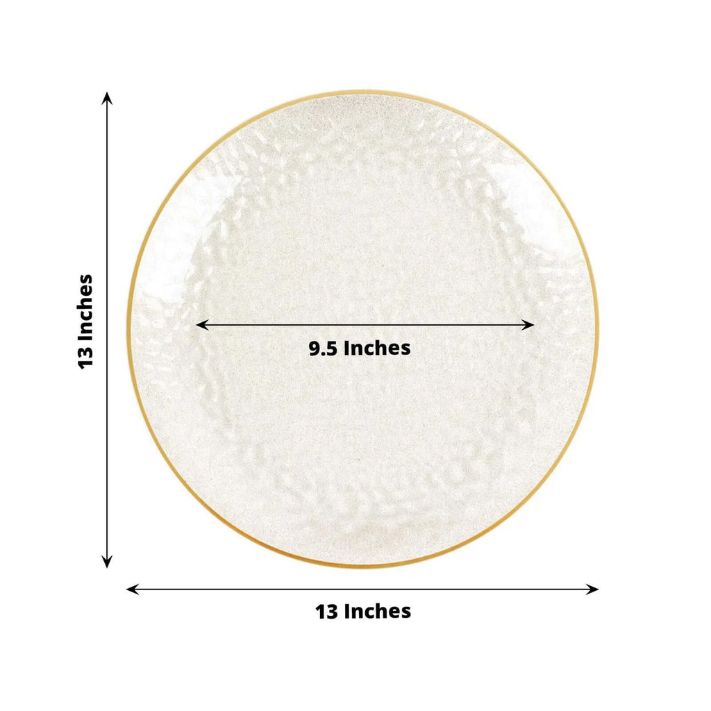 10 - Pack Economy Plastic Round Charger Plates 13" in Clear Hammered Design with Glittered Gold Rim - Decorative Dinner Party Serving Plates - Bell Racket Store