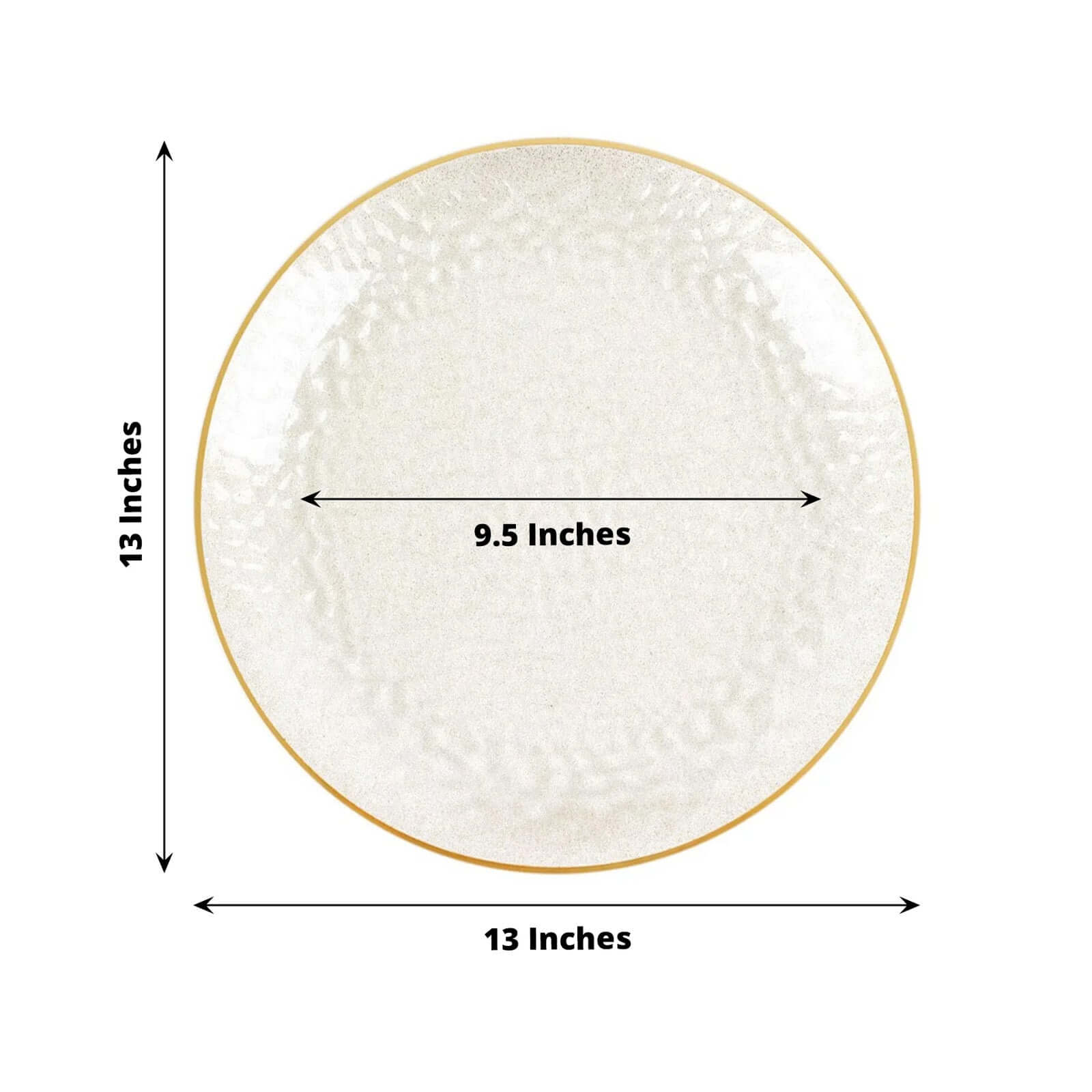 10 - Pack Economy Plastic Round Charger Plates 13" in Clear Hammered Design with Glittered Gold Rim - Decorative Dinner Party Serving Plates - Bell Racket Store