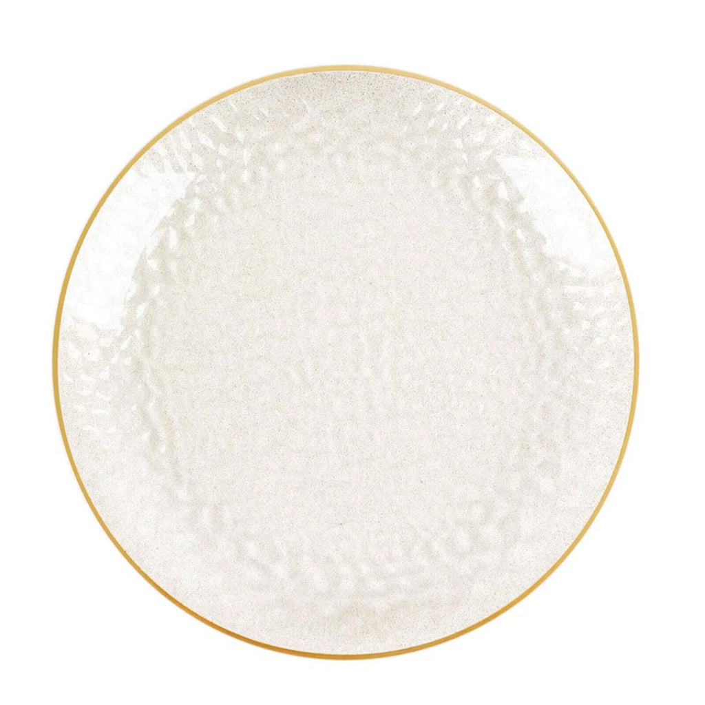 10 - Pack Economy Plastic Round Charger Plates 13" in Clear Hammered Design with Glittered Gold Rim - Decorative Dinner Party Serving Plates - Bell Racket Store