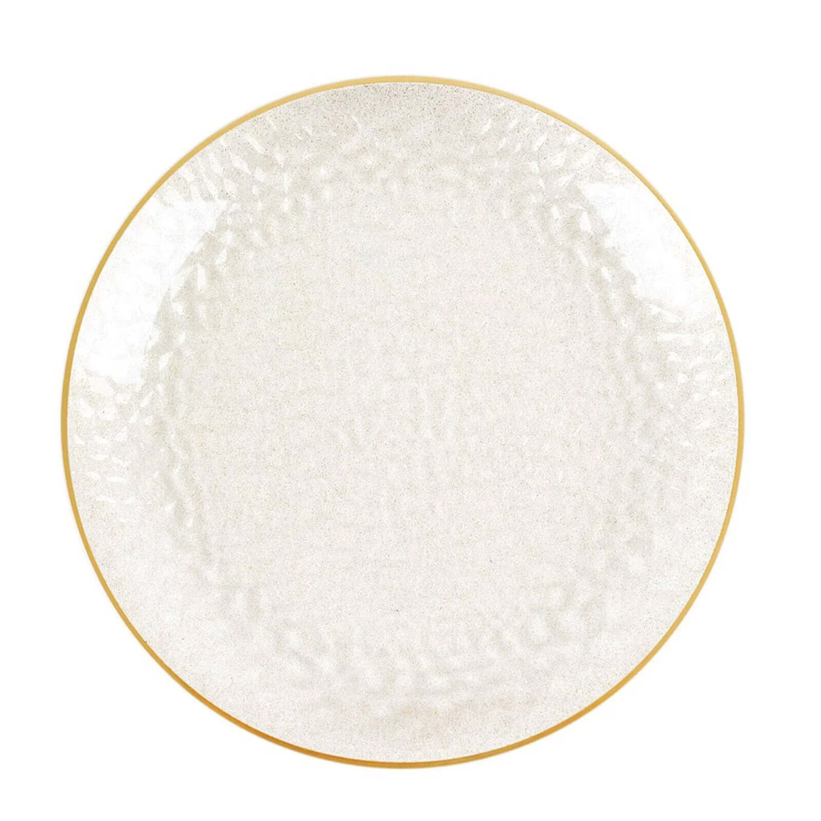 10 - Pack Economy Plastic Round Charger Plates 13" in Clear Hammered Design with Glittered Gold Rim - Decorative Dinner Party Serving Plates - Bell Racket Store