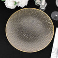 10 - Pack Economy Plastic Round Charger Plates 13" in Clear Hammered Design with Glittered Gold Rim - Decorative Dinner Party Serving Plates - Bell Racket Store