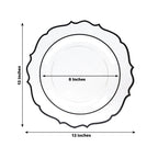 10 - Pack Economy Plastic Round Charger Plates 13" in Clear with Black Scalloped Rim, Decorative Dinner Party Serving Plates - Bell Racket Store