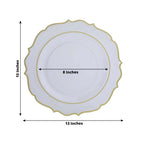 10 - Pack Economy Plastic Round Charger Plates 13" in Clear with Gold Scalloped Rim, Decorative Dinner Party Serving Plates - Bell Racket Store