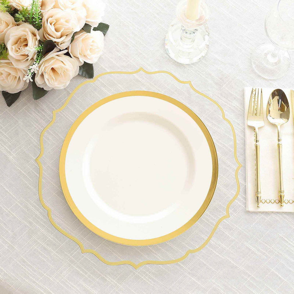 10 - Pack Economy Plastic Round Charger Plates 13" in Clear with Gold Scalloped Rim, Decorative Dinner Party Serving Plates - Bell Racket Store