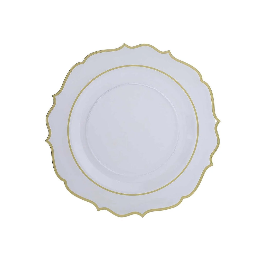 10 - Pack Economy Plastic Round Charger Plates 13" in Clear with Gold Scalloped Rim, Decorative Dinner Party Serving Plates - Bell Racket Store