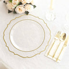 10 - Pack Economy Plastic Round Charger Plates 13" in Clear with Gold Scalloped Rim, Decorative Dinner Party Serving Plates - Bell Racket Store