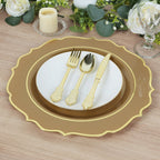 10 - Pack Economy Plastic Round Charger Plates 13" in Gold with Scalloped Rim, Decorative Dinner Party Serving Plates - Bell Racket Store