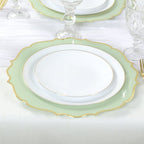 10 - Pack Economy Plastic Round Charger Plates 13" in Sage Green with Gold Scalloped Rim, Decorative Dinner Party Serving Plates - Bell Racket Store