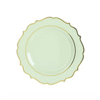 10 - Pack Economy Plastic Round Charger Plates 13" in Sage Green with Gold Scalloped Rim, Decorative Dinner Party Serving Plates - Bell Racket Store