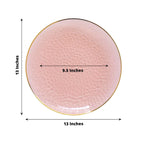 10 Pack Economy Plastic Round Charger Plates 13" in Transparent Blush Hammered Design with Gold Rim, Decorative Dinner Party Serving Plates - Bell Racket Store