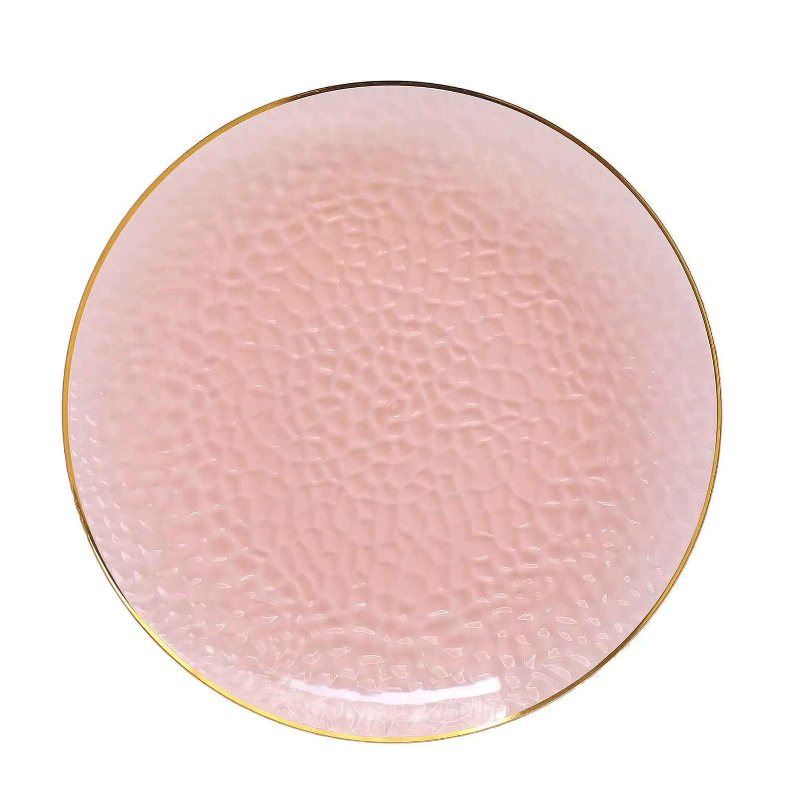 10 Pack Economy Plastic Round Charger Plates 13" in Transparent Blush Hammered Design with Gold Rim, Decorative Dinner Party Serving Plates - Bell Racket Store