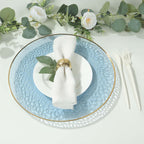 10 Pack Economy Plastic Round Charger Plates 13" in Transparent Dusty Blue Hammered Design with Gold Rim, Decorative Dinner Party Serving Plates - Bell Racket Store