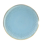 10 Pack Economy Plastic Round Charger Plates 13" in Transparent Dusty Blue Hammered Design with Gold Rim, Decorative Dinner Party Serving Plates - Bell Racket Store