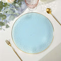 10 Pack Economy Plastic Round Charger Plates 13" in Transparent Dusty Blue Hammered Design with Gold Rim, Decorative Dinner Party Serving Plates - Bell Racket Store