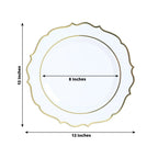 10 - Pack Economy Plastic Round Charger Plates 13" in White with Gold Scalloped Rim, Decorative Dinner Party Serving Plates - Bell Racket Store