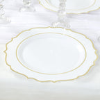 10 - Pack Economy Plastic Round Charger Plates 13" in White with Gold Scalloped Rim, Decorative Dinner Party Serving Plates - Bell Racket Store