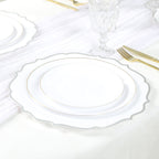 10 - Pack Economy Plastic Round Charger Plates 13" in White with Silver Scalloped Rim, Decorative Dinner Party Serving Plates - Bell Racket Store