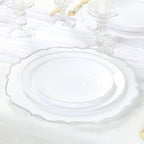 10 - Pack Economy Plastic Round Charger Plates 13" in White with Silver Scalloped Rim, Decorative Dinner Party Serving Plates - Bell Racket Store