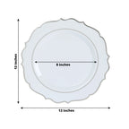 10 - Pack Economy Plastic Round Charger Plates 13" in White with Silver Scalloped Rim, Decorative Dinner Party Serving Plates - Bell Racket Store