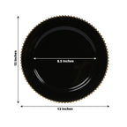 10 - Pack Economy Round Plastic Charger Plates 13" in Black with Gold Beaded Rim, Stylish Dinner Party Serving Plates - Bell Racket Store