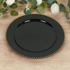 10 - Pack Economy Round Plastic Charger Plates 13" in Black with Gold Beaded Rim, Stylish Dinner Party Serving Plates - Bell Racket Store