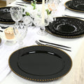 10 - Pack Economy Round Plastic Charger Plates 13" in Black with Gold Beaded Rim, Stylish Dinner Party Serving Plates - Bell Racket Store