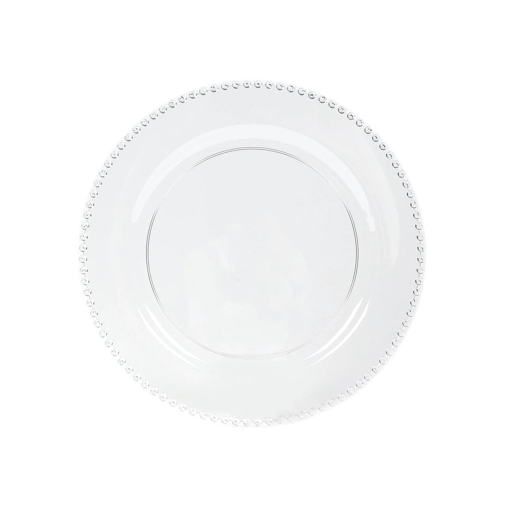10 - Pack Economy Round Plastic Charger Plates 13" in Clear Beaded Rim, Stylish Dinner Party Serving Plates - Bell Racket Store