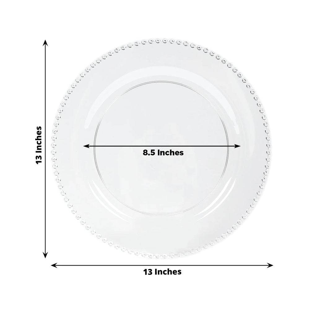 10 - Pack Economy Round Plastic Charger Plates 13" in Clear Beaded Rim, Stylish Dinner Party Serving Plates - Bell Racket Store