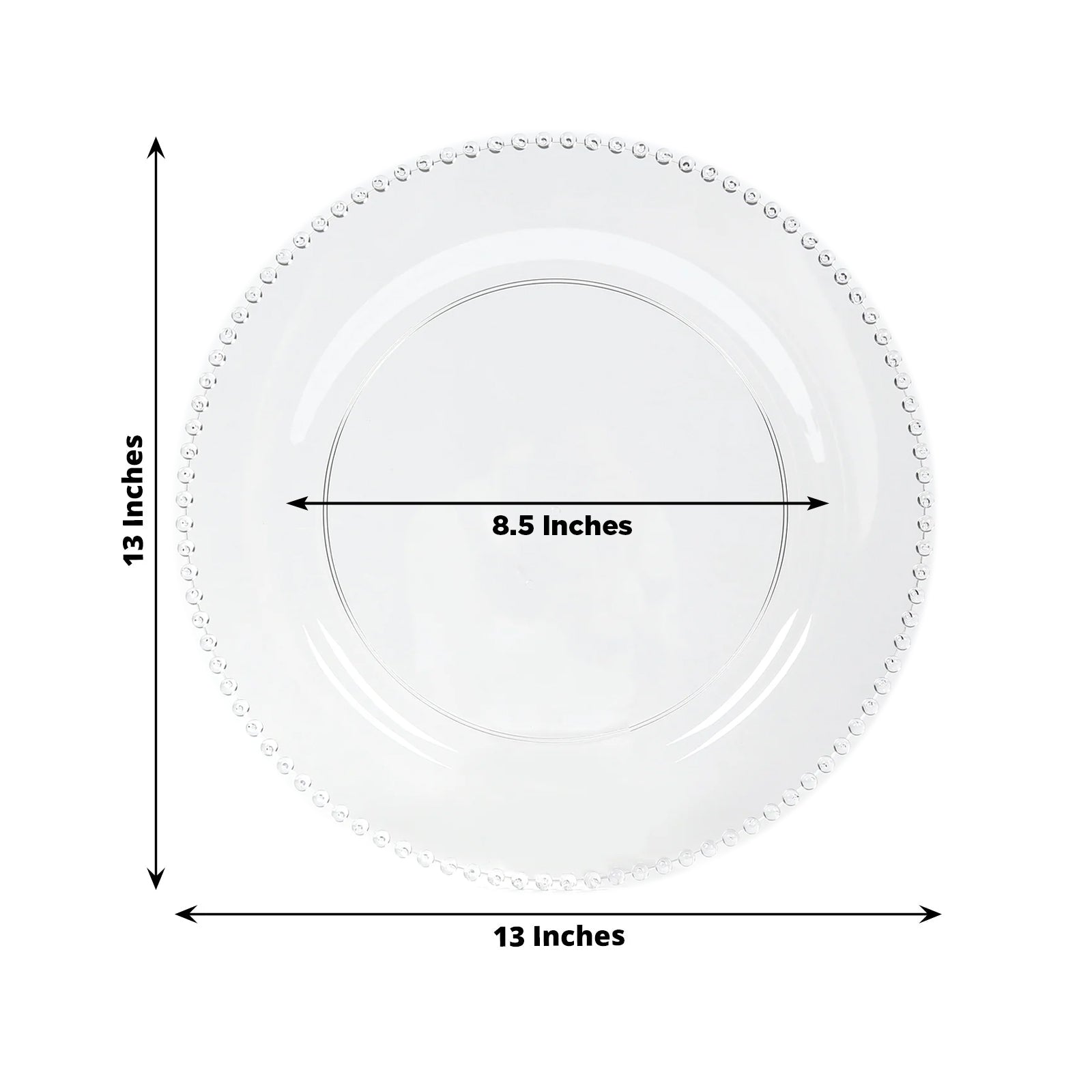 10 - Pack Economy Round Plastic Charger Plates 13" in Clear Beaded Rim, Stylish Dinner Party Serving Plates - Bell Racket Store