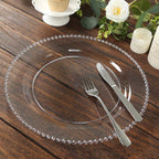 10 - Pack Economy Round Plastic Charger Plates 13" in Clear Beaded Rim, Stylish Dinner Party Serving Plates - Bell Racket Store